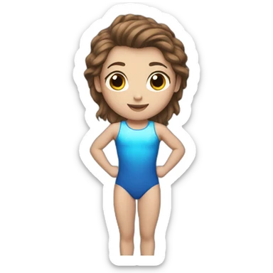 a gymnast with brown hair and a blue sticker