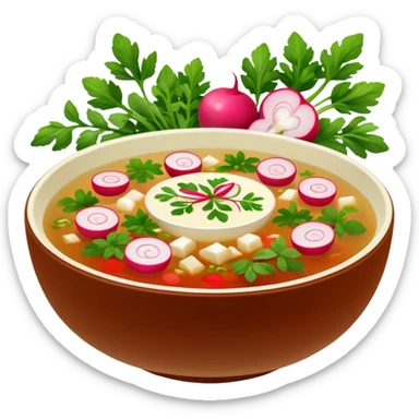 Russian okroshka cold soup with kvass in a bowl sticker
