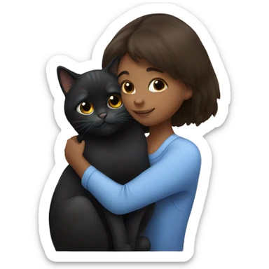 Black British cat with brunette girl, hugging  sticker
