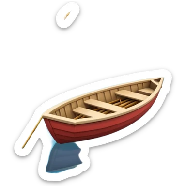 A 3D cartoon small boat floating on estuary water, with nearby reeds and horizon in view, bright lighting, photo frame,Memoji-style. sticker