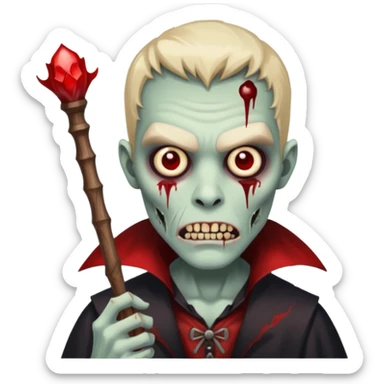 A zombie mixed with a vampire holding a wand sticker