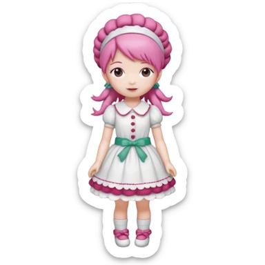 Isolated detaile illustration incredibly raspberry torte doll figurine full body with pink hair and a raspberry hairband sticker