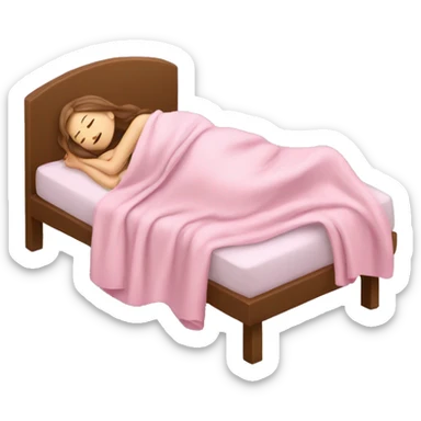 White girl with brown hair sleeping with pink blanket and pillow sticker
