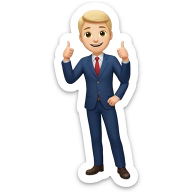 man standing on a mountain of papers, showing a thumbs up emoji sticker