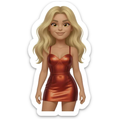 Lele Pons with light skin, long blonde hair, red metallic short dress sticker