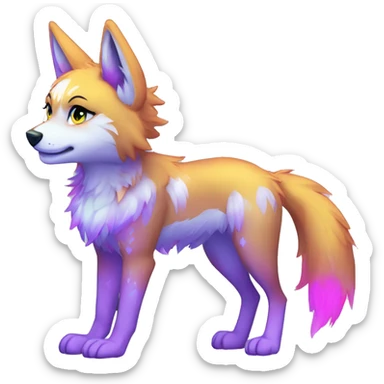 Anthro Colorful Shiny Fionbri-Falvie-sparkle-wolf-sona with neon markings full body sticker