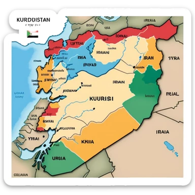 Map of Kurdistan showing the Kurdish region across Turkey, Iraq, Iran, and Syria sticker