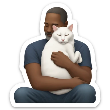 White cate sleeping on my father’s lap  sticker