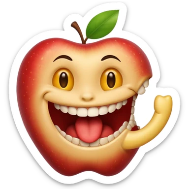 Apple IOS Smiley face with open mouth and teeth biting an arm like a love bite sticker