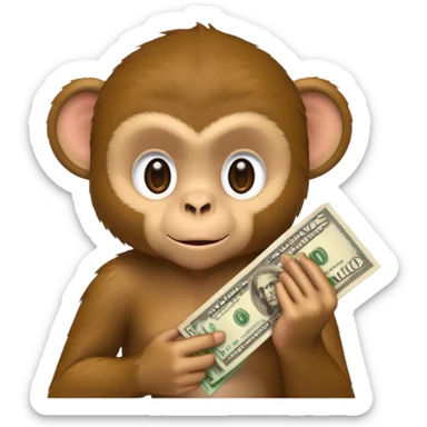 monkey holding money on sholdure sticker