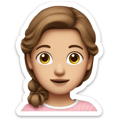 Brown haired girl with white bow and pink sweater sticker