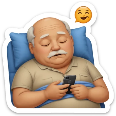 Sitting Fat old man sleeping while holding his phone  sticker