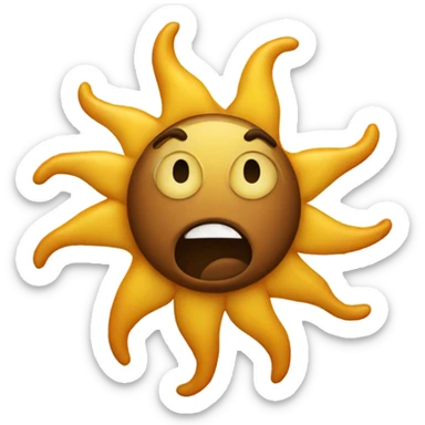 The sun emoji with a weird face but mixed with the poop emoji sticker