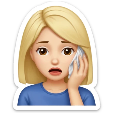 Shy and embarrassed wiping hair out of face biting lip sticker