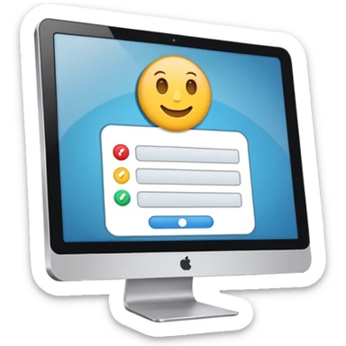 combination of a computer with a questionnaire  sticker