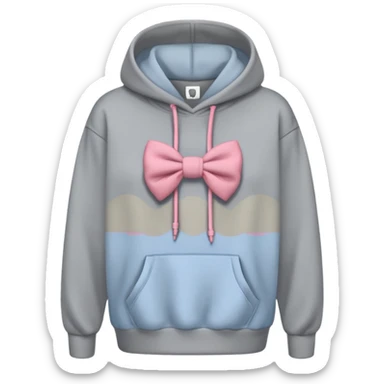 a gray oversized hoodie with a bow print on the chest sticker