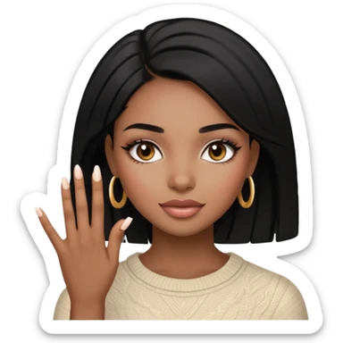 face girl with nails and cute make up black girl strait hair sticker