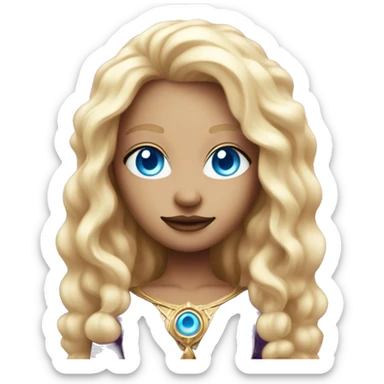 magical diva with thin pink andromedan face long blonde hair and blue eyes glowing third eye sticker
