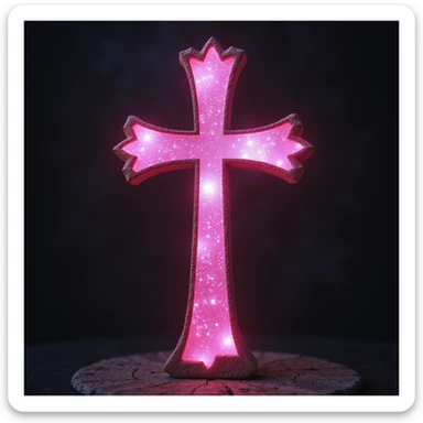 realistic gothic cross, pink with a starry night motif, photorealistic style, no background sticker