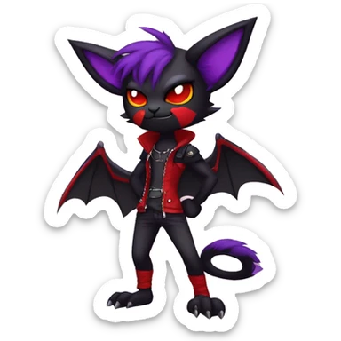 Black-Red-Purple Anthro Cool Punk Bat-Litten-Fakemon-fursona Full Body sticker