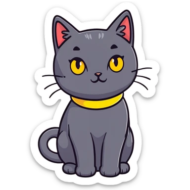 A black cat with yellow eyes and all  black with a bow collar with a little white patch on its chest ￼ ￼ sticker