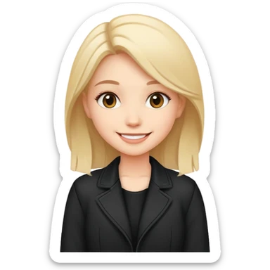 smiling girl in black jacket sticker