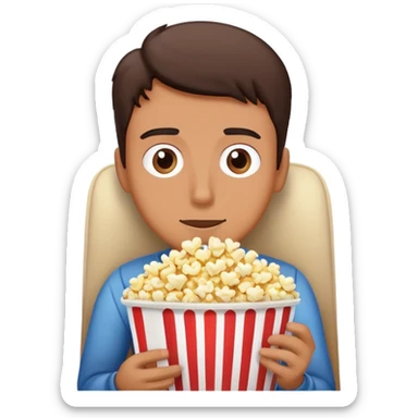 person watching a movie with popcorn sticker