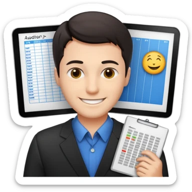 smile male dark short hair auditor with spreadsheet emoji sticker