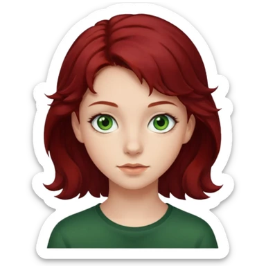 Dark Red hair slightly curly , green eyed teenager sticker