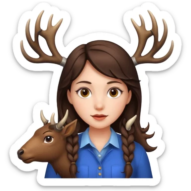 a brunette girl with a pair of horns like an elk  sticker