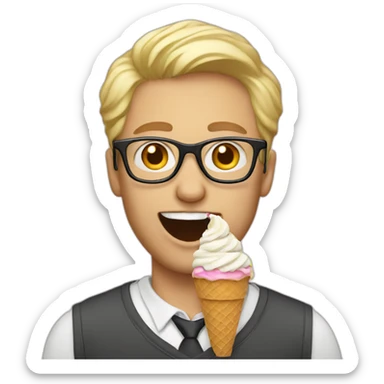 Blonde Man glasses eats icecream sticker
