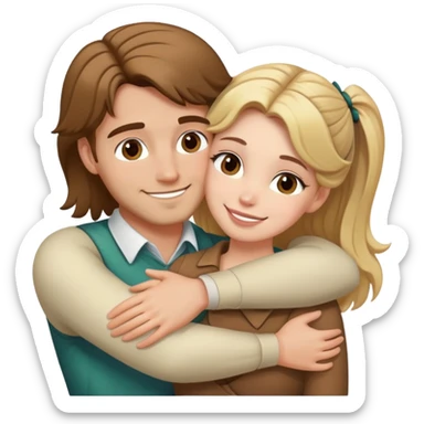 (Brown hair white girl) hugging blonde man with bows sticker