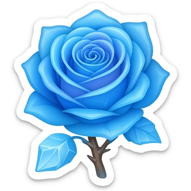 Create an emoji style image of a rose made of ice with a gradient color effect and no background. Maintain the emoji style look with smooth gradient colors transitioning on the petals and icy texture. sticker