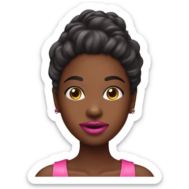 A black girl with pink clothes top making her own lip gloss sticker