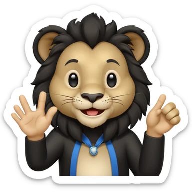 A cute black lion emoji in WhatsApp style, smiling and facing forward, making an OK hand gesture with his right hand and winking one eye. Flat design, soft gradients, rounded shapes, friendly expression, high contrast, clean vector look, centered on a transparent background. sticker
