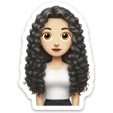White girl with black frizzy long hair sticker