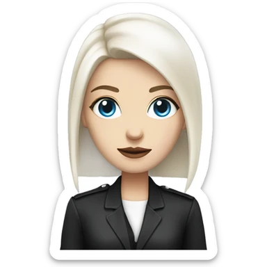 Slavic woman with blue eyes, fair skin, straight gradient medium length hair, goth eyes makeup, dressed in white T-shirt and office black jacket. sticker