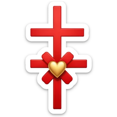 Two red  hearts connected by one simple gold cross  sticker