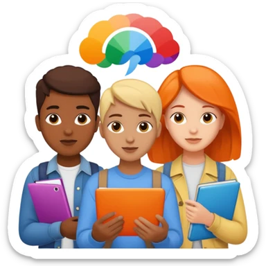 three young people design students brainstorming with colorful materials sticker