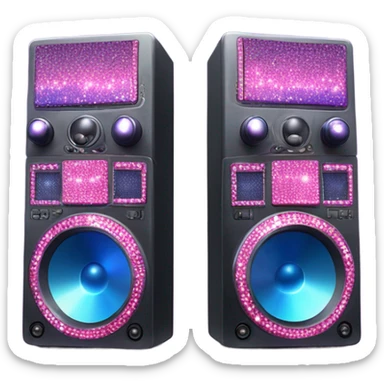 Realistic isolated DJ console speakers with pink,blue,and purple sparkling diamonds and rhinestones on it. sticker