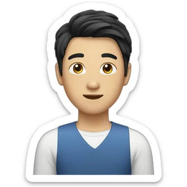 asian male with flow haircut black hair sticker