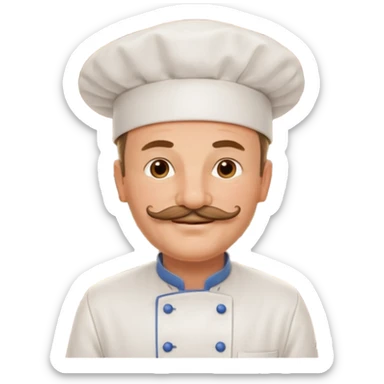 Est-ce que tu peux me faire un chef cuistot qui ressemble à Philippe Etchebest et qui est devant un restaurant? Est-ce que tu peux le faire souriant, avec une moustache de cuistot? 
 sticker
