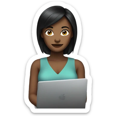 woman with computer dark, straight, medium-length black hair sticker