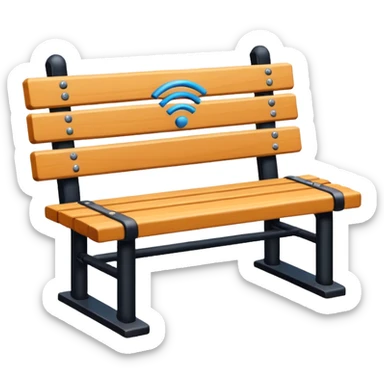 public bench with strong Wi-Fi signal icon above, vibrant and clear sticker