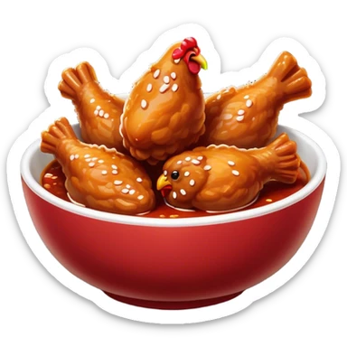 Korean Fried Chicken Cinematic Realistic Korean Fried Chicken Dish Emoji, depicted as bite-sized chicken pieces generously coated in a glossy, spicy sauce, in a bowl. sticker