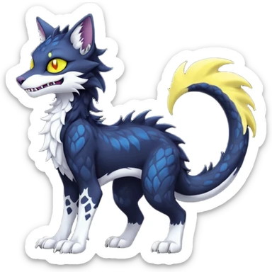 Kawaii dark edgy fantasy feline-vernid-sergal-fursona animal creature with a tufted tail full body with intricate markings  sticker