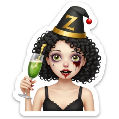 Black side party curly head girl zombie pale skin black crop top no ha sticker