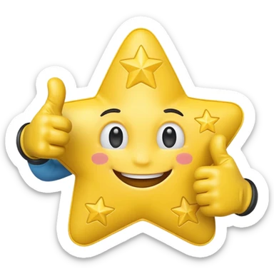 HD a smiling happy star with both gloved hands doing thumbs up and blue background sticker