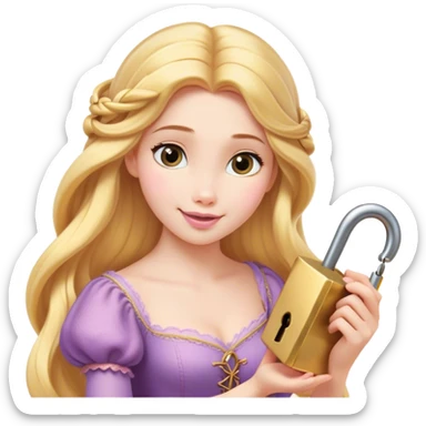 Cinematic Elegant Rapunzel Portrait Emoji, Twirling a lock of her golden hair, dreamy expression, soft pink lips curving into a gentle smile, delicate yet mesmerizing, a princess with a heart full of adventure and beauty! sticker