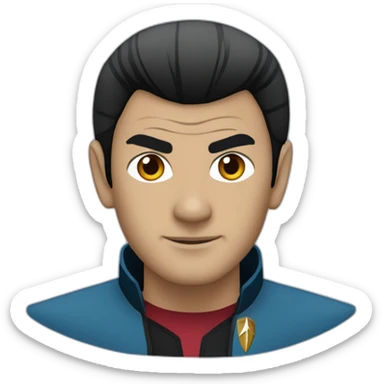 Sri Lankan Spock from Star Trek, short spiky hair, pointy ears, blue jacket sticker